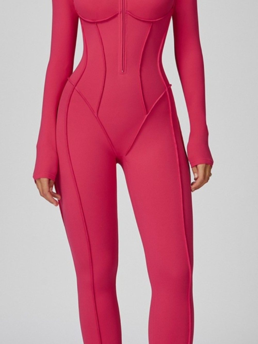 Form-Fitting Long-Sleeve Jumpsuit in Bright Pink
